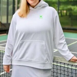 DUDLEY STEPHENS Hendrie White Terry Fleece Hoodie Sweatshirt Top Kangaroo Pocket